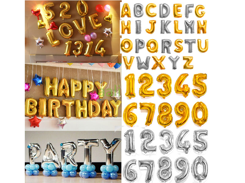 Globos de Letras y Números Metálicos de 81cm para fiestas y eventos