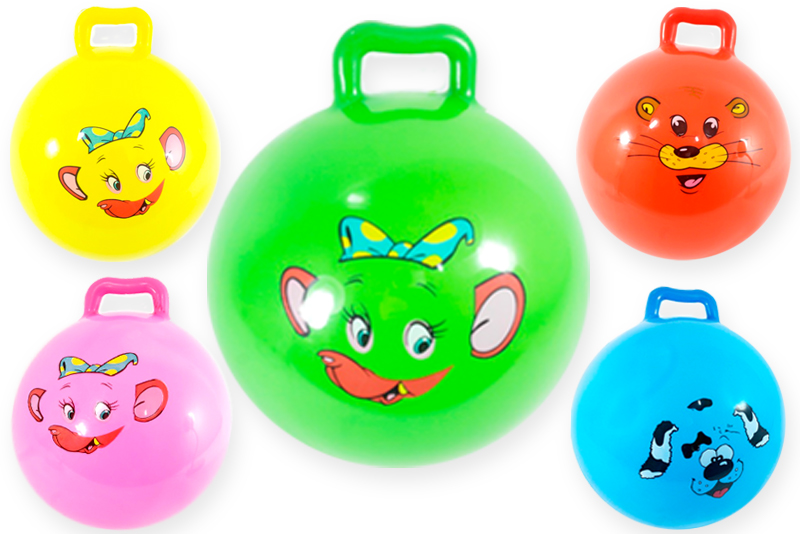 Pelota de saltar inflable con mango y estampado de dibujos